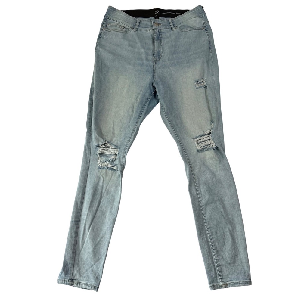 NY&C Curvy Sculpting Skinny Jeans Light Wash Distressed Ripped Size 18 Tall